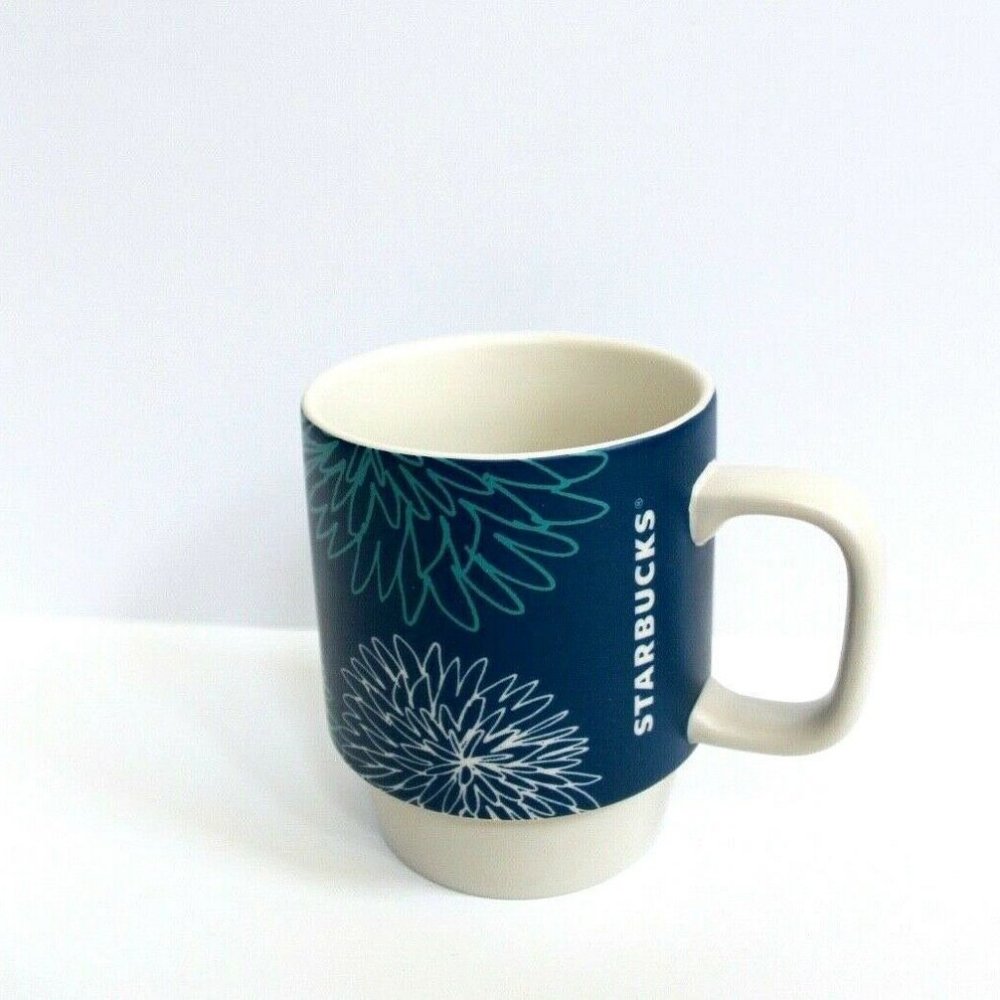 Starbucks 2016 Blue Floral Ceramic Cup Mug 12oz NEW